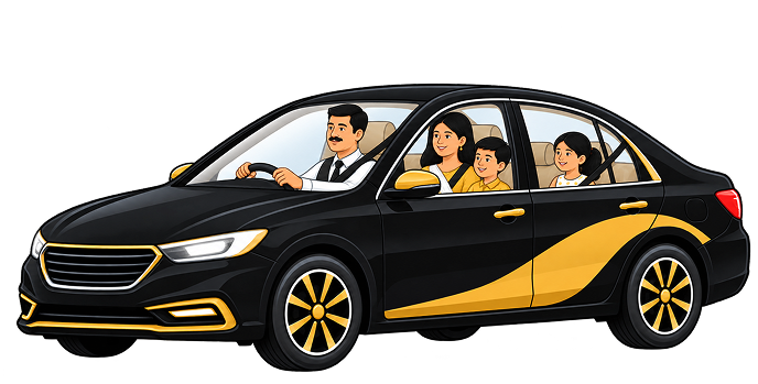 Family travelling together with a Sarthhi driver